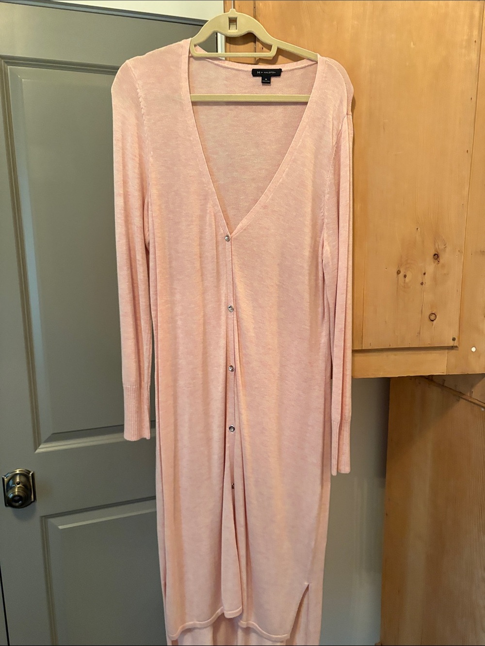 H by Halston Light Pink Long Buttoned Women's Sweater Cardigan